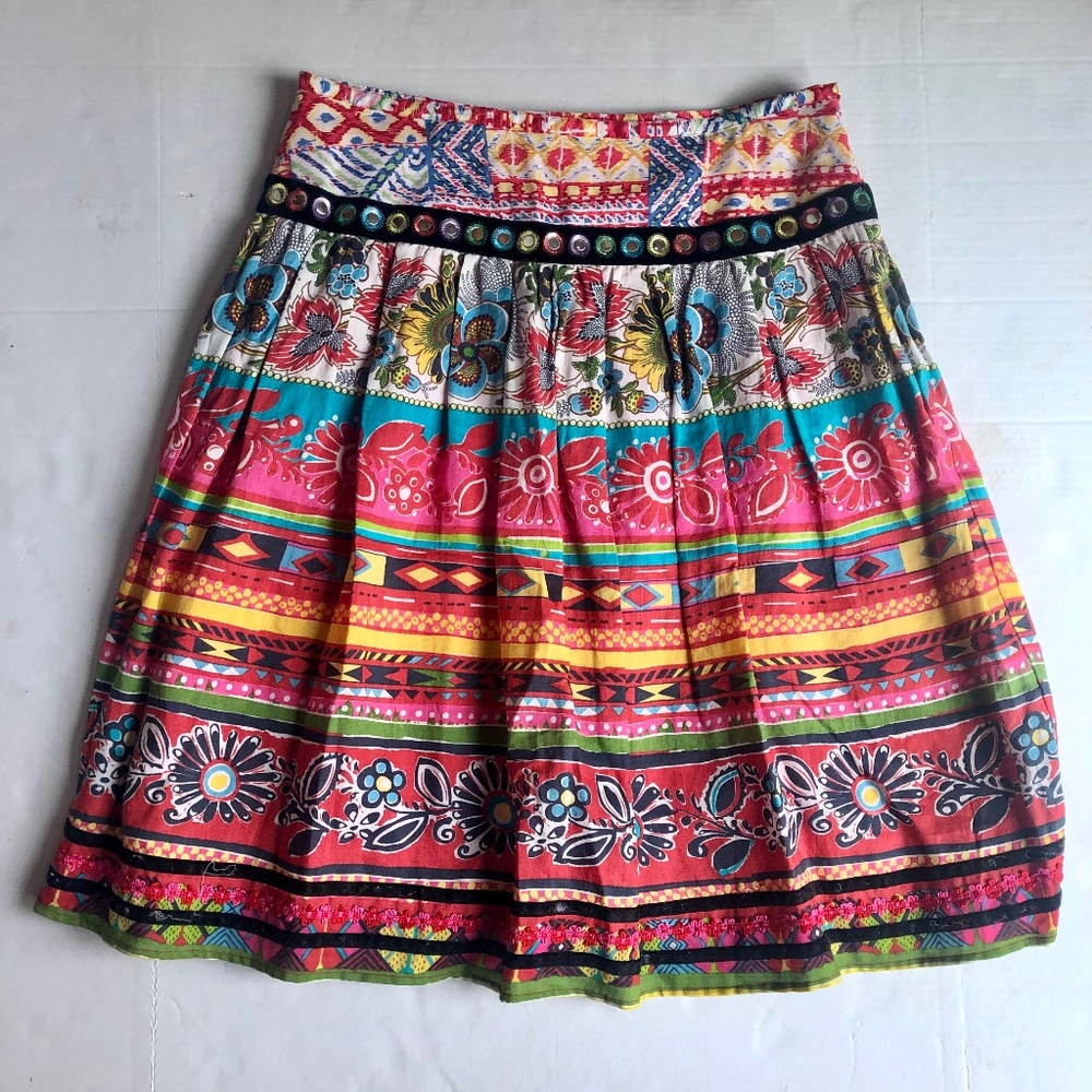 Vintage Multicolor A-Line Skirt - Red, Turquoise, Yellow, Pink, Black